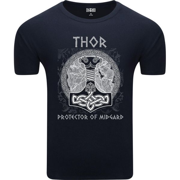 T-Shirt Da Uomo Diarbo Con Stampa Vichinga Thor Blu Scuro Taglia Xxl-image