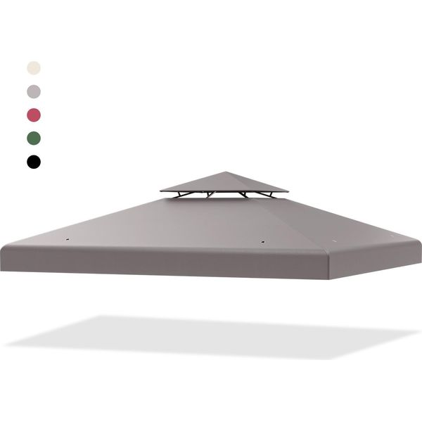 Gazebo Con Tetto Di Ricambio Costway 3X3M, Copertura Di Ricambio Per Gazebo Con Doppio Tetto E Chiusure In Velcro, Tetto Singolo Stabile E Idrorepellente Grigio-image