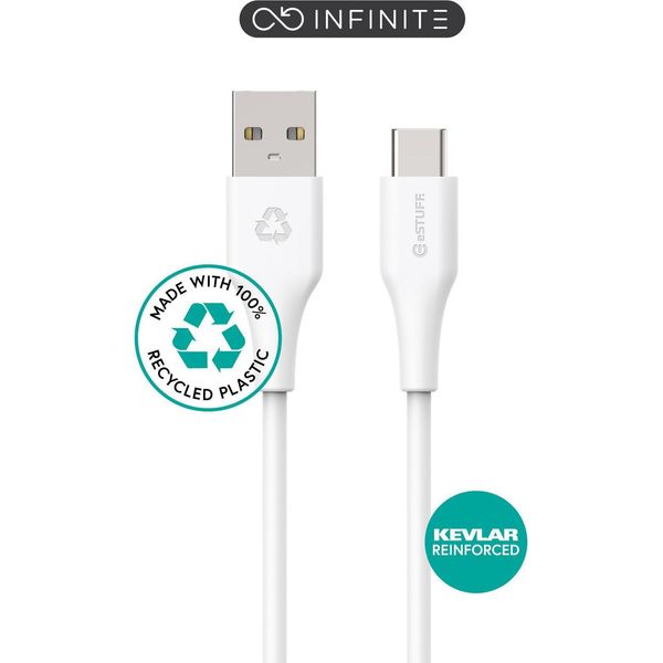Cavo Di Ricarica Estuff Da Usb C A Usb A, 2 M, Bianco 100% Plastica Riciclata, Morbidissimo (ES605270)-image