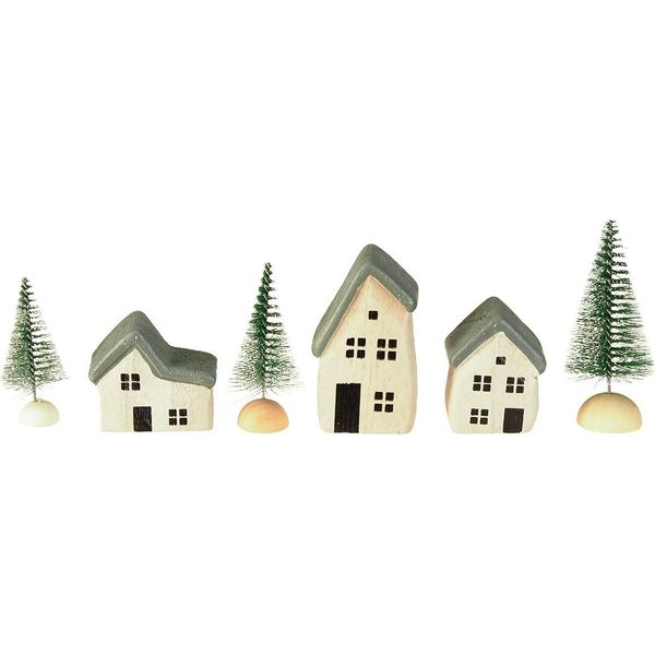 Villaggio Di Natale In Legno Skandi Decorazione Case In Miniatura Set Di 6-image