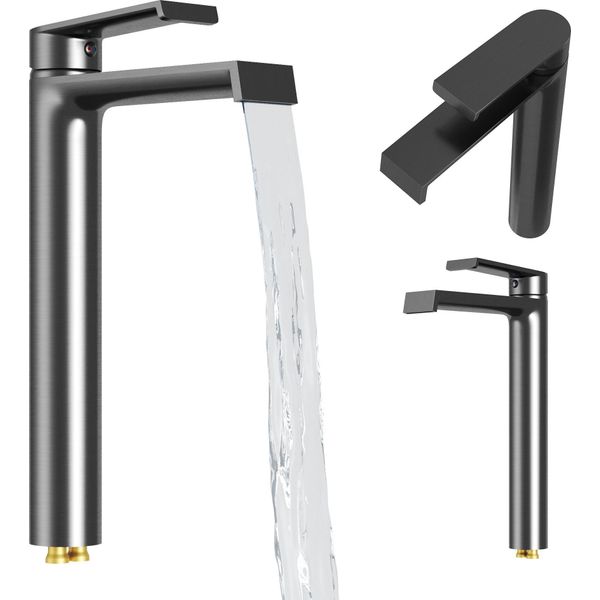 Granitan | Miscelatore Per Lavabo Bali - Grigio Gun - Alto - Design Moderno - Miscelatore Monocomando-image