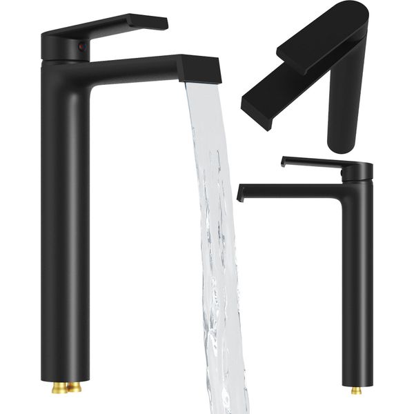 Granitan | Miscelatore Per Lavabo Bali - Alto - Nero - Design Moderno - Miscelatore Monocomando - Durevole Nel Tempo-image