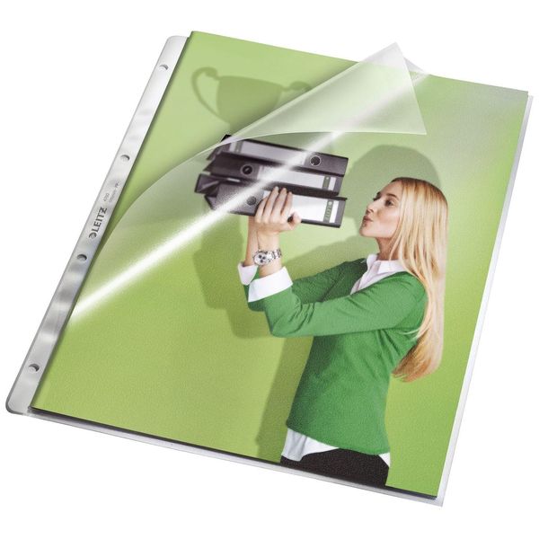 Leitz 4780-00-03 4780 Tasche Per Volantini, Parte Superiore Aperta E Lato Perforato - Con Inserto Di Carta, Grana 0,13 Mm, A4-image