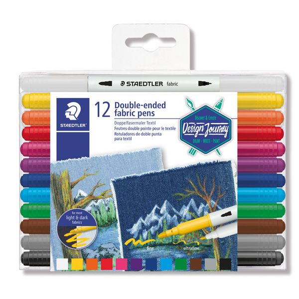Staedtler 3190 TB12 Penne A Doppia Punta In Fibra Design Tessile Viaggio Astuccio Da 12-image