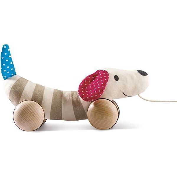 Cane Wobble Di Hape In Legno Da Tirare - Cane Giocattolo Educativo-image