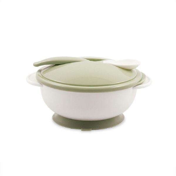 Lorelli Ciotola Per Bambini Con Cucchiaio Ciotola Per Alimenti Ventosa Sulla Base Coperchio Antiscivolo Verde Chiaro-image