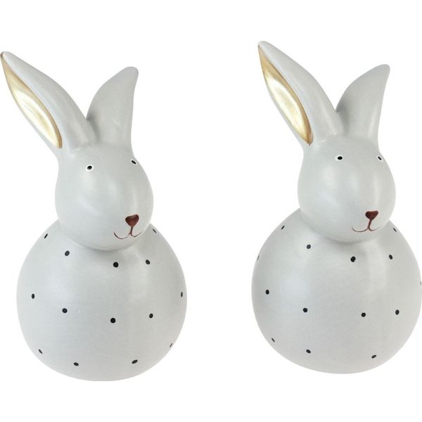 Set Di Figurine Per La Decorazione Del Coniglietto Di Pasqua: Coniglietto In Ceramica Con Motivo A Pois, 17 Cm, Set Di 2, Decorazione Per La Tavola Di Pasqua-image