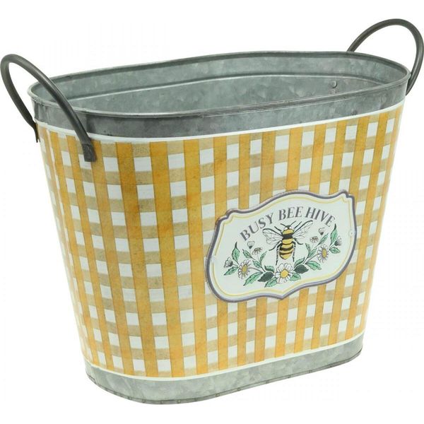 Fioriera Ovale Con Motivo Di Api Fioriera In Metallo Decorazione Estiva Vintage Fioriera Con Manico 38X24X29Cm-image