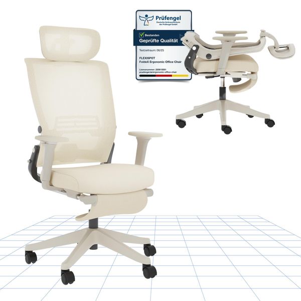 Flexispot Foldex Sedia Da Ufficio Ergonomica, Sedia Da Ufficio Pieghevole Per Piccoli Spazi Con Supporto Lombare Braccioli Regolabili In Altezza Con Poggiapiedi Bianco-image