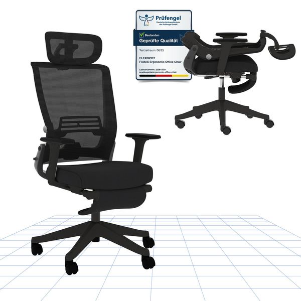Flexispot Foldex Sedia Ergonomica Per Ufficio Pieghevole Per Piccoli Spazi Supporto Lombare Braccioli Regolabili In Altezza Con Poggiapiedi Nero-image