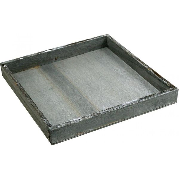 Vassoio In Legno Grigio Bianco Shabby Chic Decorativo 24,5×24,5 Cm 2 Pezzi, 2 Pezzi-image
