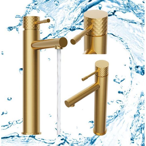 Miscelatore Per Lavabo Granitan | Glami - Alto - Oro Spazzolato - Design Minimalista - Alta Qualità-image