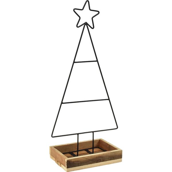 Albero Di Natale Moderno In Metallo Con Stella E Vassoio - 25X18X66 Cm - Decorazione Natalizia Per La Casa-image