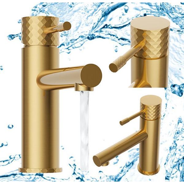 Miscelatore Per Lavabo Granitan | - Oro Spazzolato - Basso - Design Moderno - Funzionamento Ergonomico-image