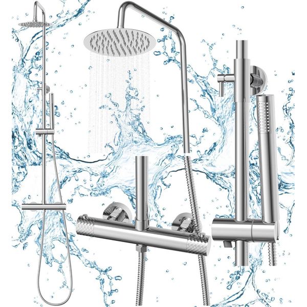 Granitan | Set Doccia Termostatico - Glami Chrome - Soffione A Pioggia Da 200 Mm - Design Moderno - Sicuro Ed Efficiente-image