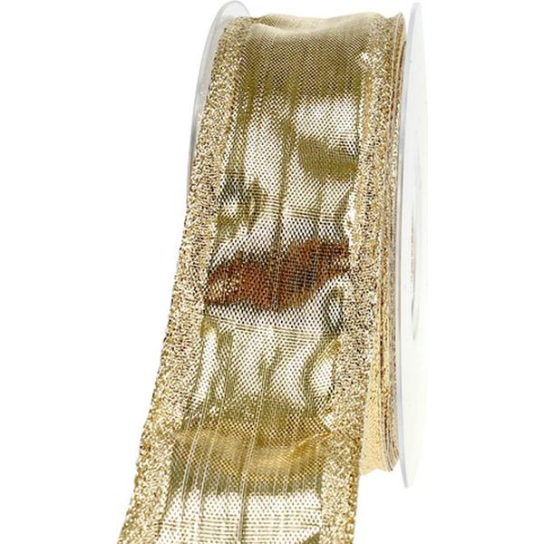 Nastro Dorato Con Bordo A Filo 40 Mm X 25 M - Nastro Decorativo Per Natale, Regali, Matrimoni-image