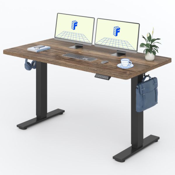 Scrivania Flexispot Regolabile In Altezza 140X80Cm, Portata 100 Kg, Con Protezione Anticollisione, Piano D'appoggio Monoblocco, 4 Funzioni Di Memoria (Marrone)-image