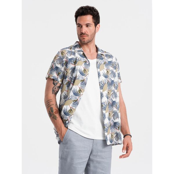 Ombre Clothing Camicia Da Uomo A Maniche Corte Makau Blu-Bianco L-image