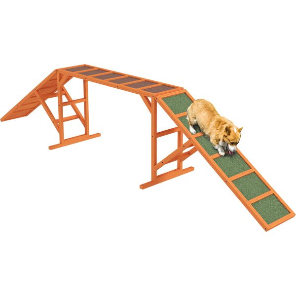 Pawhut Passerella Di Agilità Per Cani Con Barra Di Sicurezza, Superficie Antiscivolo Attrezzatura Di Agilità Per Giardino, Arancione-image