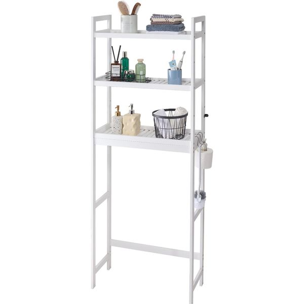 Succebuy Scaffale Sopra Il Wc, Organizzatore Per Il Bagno Regolabile A 3 Livelli In Bambù Con 3 Ganci, Salvaspazio Indipendente Per La Lavanderia E Il Bagno, Adatto Alla Maggior Parte Dei Bagni-image