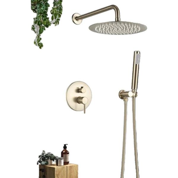 Soffione Doccia A Pioggia Per Bagno, Soffione Doccia Da 16 Pollici, Finitura Oro Spazzolato, 2 Vie Da 16 Pollici-image