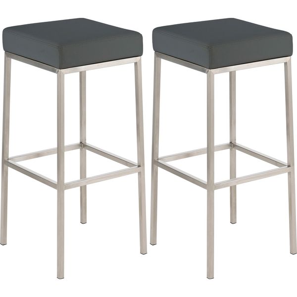 Clp Set Di 2 Sgabelli Da Bar Montreal Rivestiti In Ecopelle E Poggiapiedi, Acciaio Inox Grigio-image