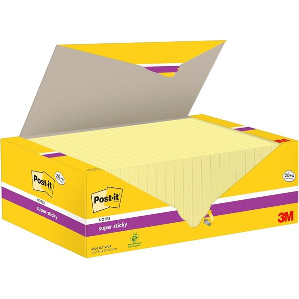 Post-It 655-SSCY VP24 Post-It Sticky Notes Super Sticky Notes, 127 X 76 Mm, 20+4-image