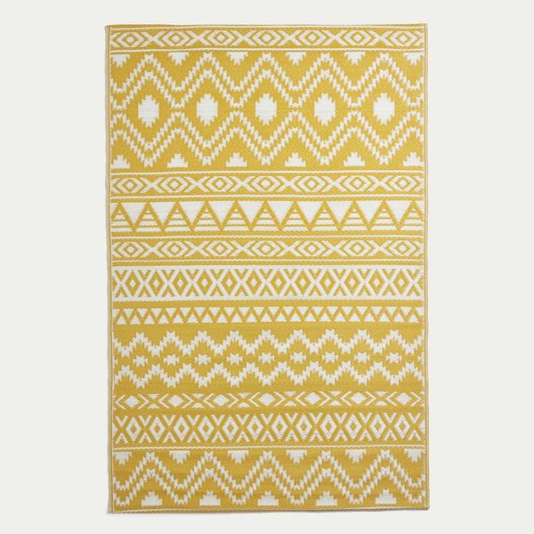 Homescapes Tappeto Da Esterno Resistente Alle Intemperie Giallo-Bianco 120 X 180 Cm, Tappeto Da Giardino Anna Reversibile Con Motivo Etno Per Balcone, Terrazza, Cucina, Corridoio E Giardino D'inverno-image