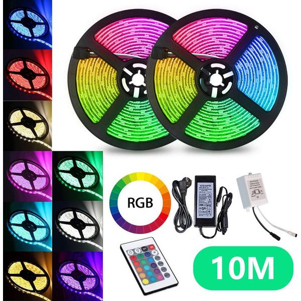 Swanew 10M Led Strip Set, Striscia Led Rgb 5050 Smd, Striscia Led 30 Led, Striscia Led Non Impermeabile (IP20), Con 24 Pulsanti Di Controllo Remoto-image