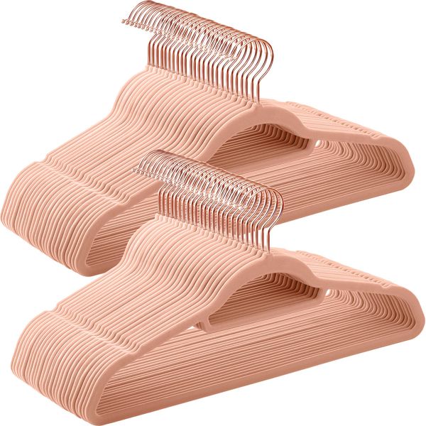 Songmics Appendiabiti, Velluto, 50 Pezzi, Salvaspazio, Antiscivolo, Appendiabiti Per Giacche, Gancio Girevole In Oro Rosa, Spessore 0,6 Cm, Lunghezza 45 Cm, Per Giacche, Camicie, Gonne, Pantaloni, Cravatte, Rosa CRF21PK50-image