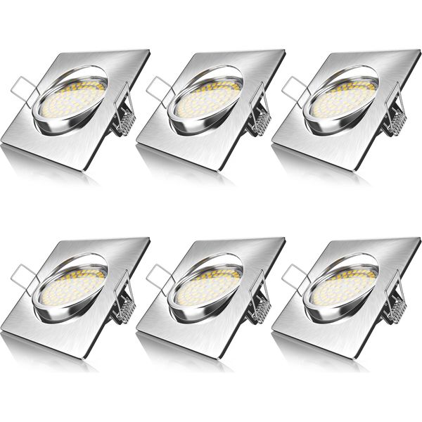 Brandson 6X Faretto Da Incasso Led In Look Acciaio Inox, Faretto Da Soffitto Orientabile Con 320 Lumen / Bianco Caldo-image