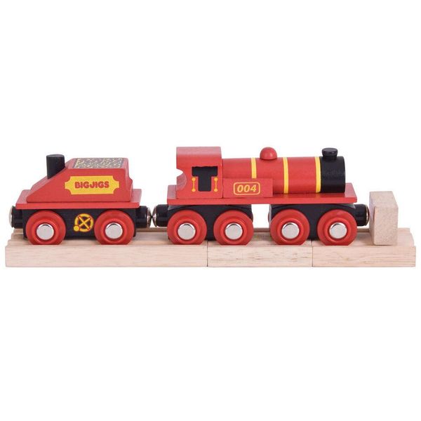 Bigjigs Rail Locomotiva Rossa Con Tender + 3 Binari-image