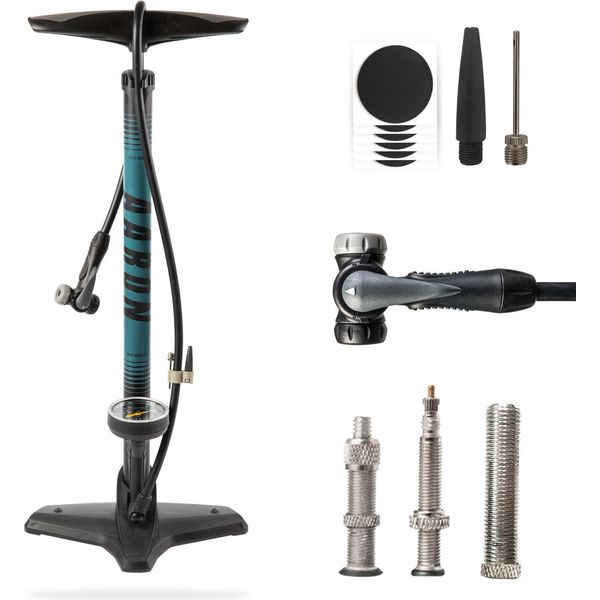 Aaron Sport One Pompa Da Pavimento Per Bicicletta Con Manometro Per Tutte Le Valvole, Pompa Da Bicicletta Ad Alta Pressione Per Bici Da Strada, Pompa Ad Aria, Pompa Con Attacco A Sfera (Blu)-image