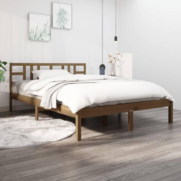 The Living Store Letto In Legno Massiccio Marrone Miele 200X200 Cm-image