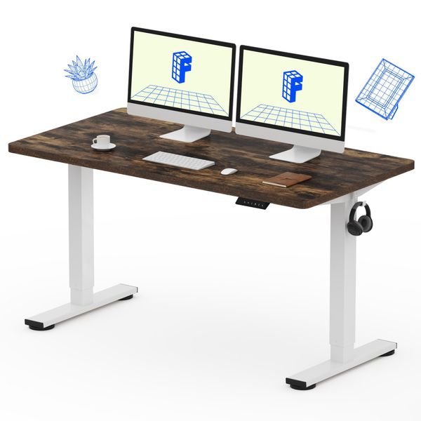 Scrivania Flexispot Regolabile In Altezza 140X80Cm, Portata 100 Kg, Con Protezione Anticollisione, Piano D'appoggio Monoblocco, 4 Funzioni Di Memoria (Marrone)-image