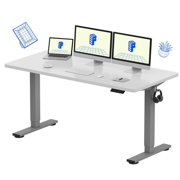 Flexispot Scrivania Regolabile In Altezza 160X80Cm, Portata 100 Kg, Con Protezione Anticollisione, Piano D'appoggio Monoblocco, 4 Funzioni Di Memoria (Bianco)-image