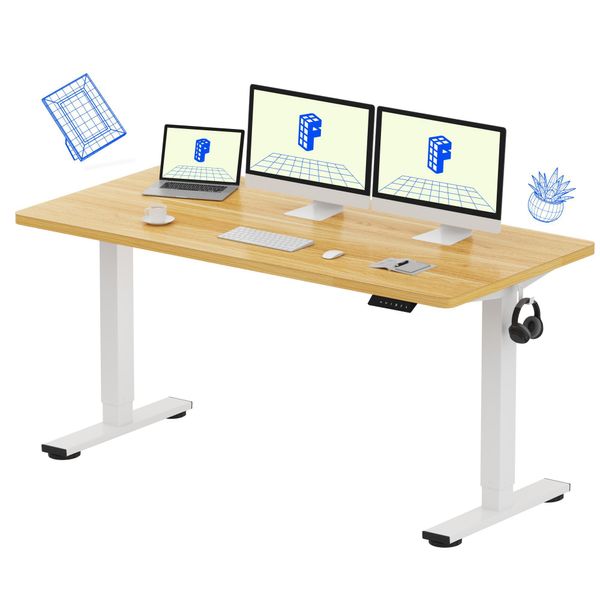 Scrivania Flexispot Regolabile In Altezza 160X80Cm, Portata 100 Kg, Con Protezione Anticollisione, Piano D'appoggio Monoblocco, 4 Funzioni Di Memoria (Acero)-image