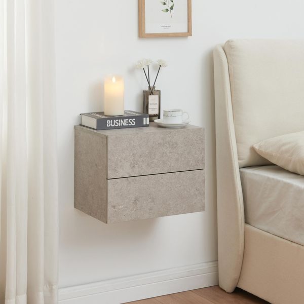 Comodino Sospeso 'Ampfing' Con 2 Cassetti 40 X 29 X 30 Cm Aspetto Cemento, Chiaro-image