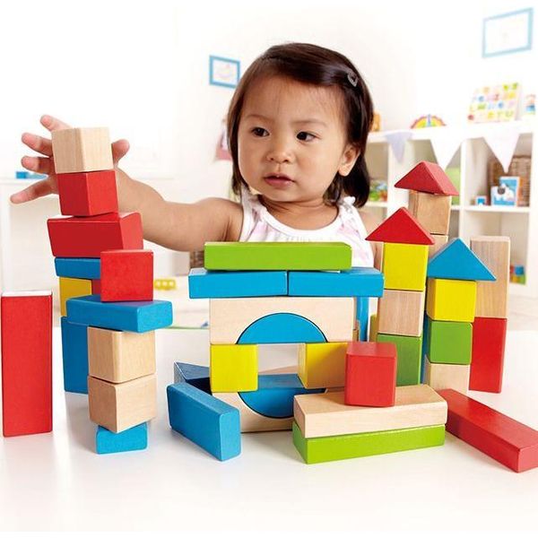 Set Di Blocchi Da Costruzione In Legno Hape - 50 Pezzi - Giocattolo Educativo Per Bambini-image