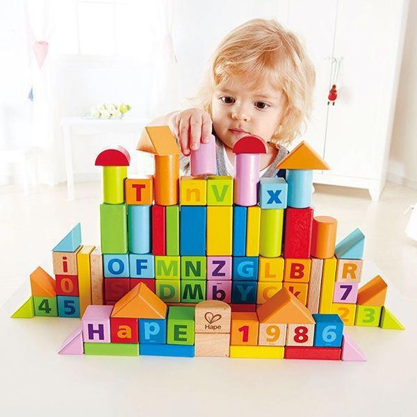 Hape, Blocchi Di Legno Giocattolo Educativo - 80 Pezzi - Per Imparare A Contare E A Fare L'ortografia-image