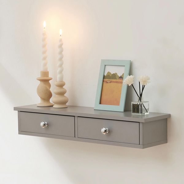 Scaffale A Muro 'Geeste' Con 2 Cassetti Scaffale Pensile 60 X 15 X 10 Cm Grigio Chiaro-image