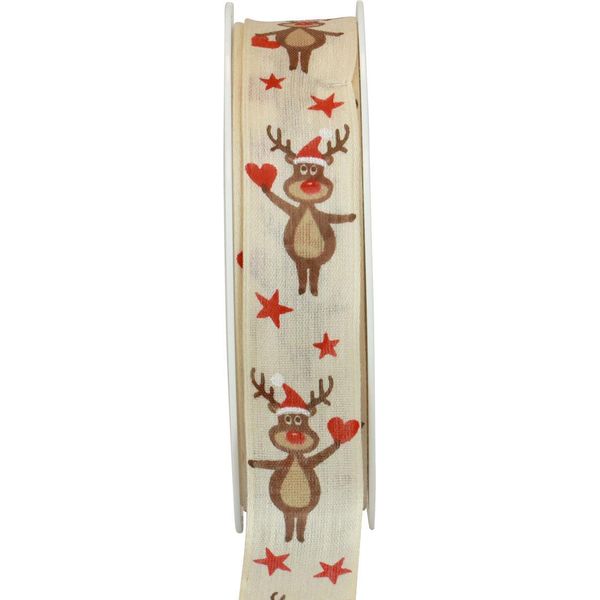 Nastro Natalizio Renna Crema Nastro Regalo 25Mm 20M Nastro Decorativo Nastro Tessuto Natale-image