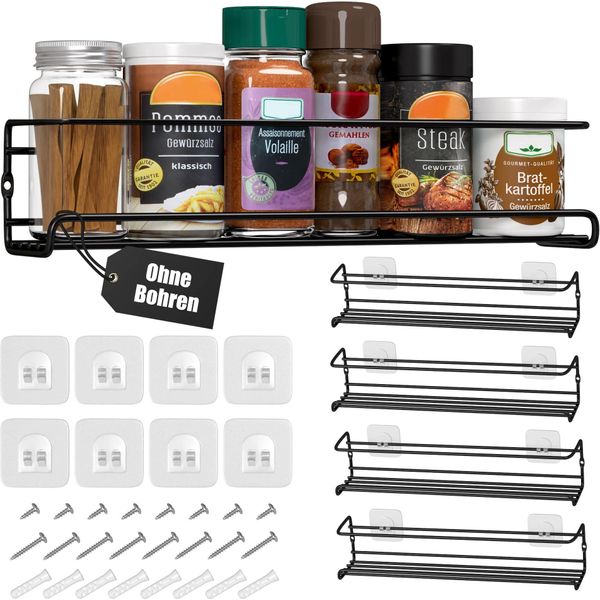 Set Di 4 - Scaffali In Metallo Per Spezie Deco Haus - Scaffali Da Cucina, Scaffali Per Armadi, Organizer Per Spezie, 29 X 6,35 X 5 Cm - (Nero)-image