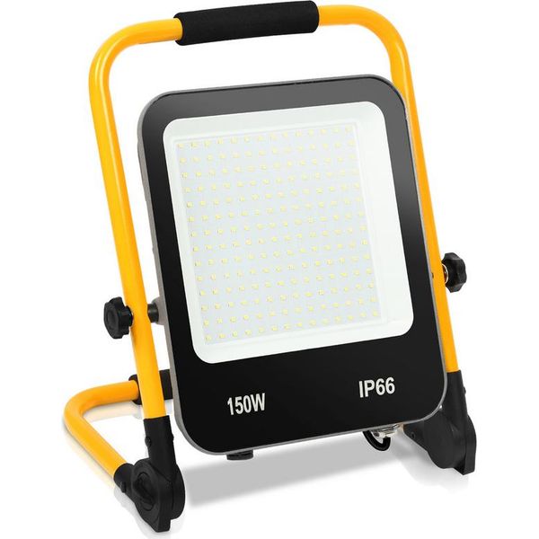 Fiqops Proiettore Treppiede Proiettore A Led Per Esterni Proiettore Con Spina Proiettore Da Costruzione Bianco Freddo 150W IP66-image