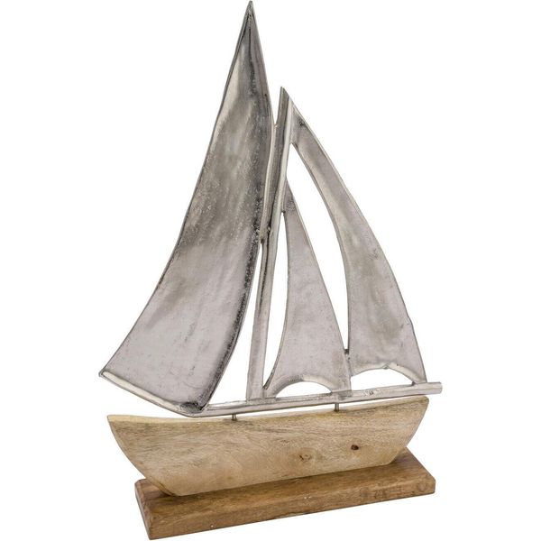 Nave In Metallo Con Legno Di Mango - 40 Cm - Veliero In Alluminio Su Base (Grande)-image