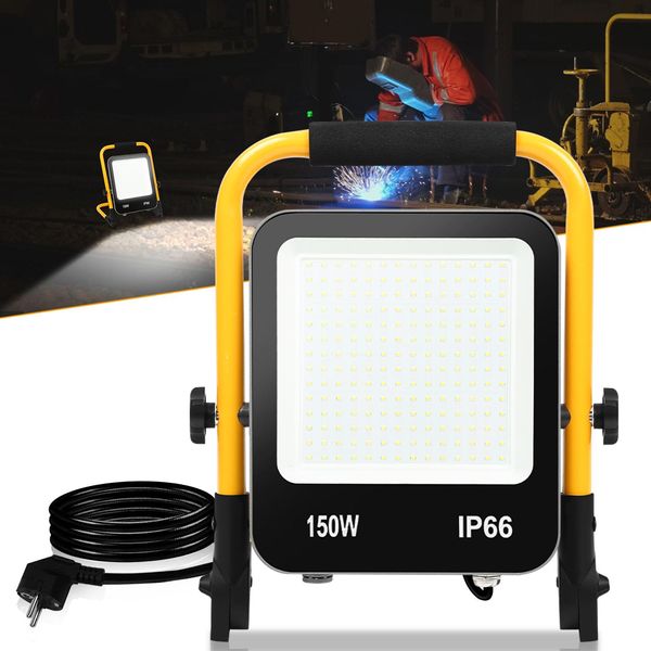 Jopassy Led Proiettore Da Costruzione 150W Proiettore Treppiede Proiettore Led Con Spina-image