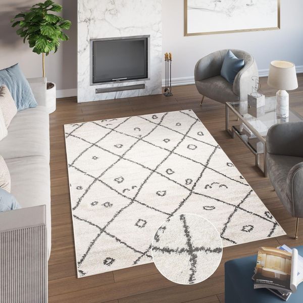Tappeto Soggiorno Camera Da Letto Design Moderno Shaggy A Pelo Lungo Grigio Crema ÖKotex 200 X 290 Cm-image