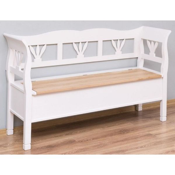 Panca In Stile Country Casa Padrino Colore Bianco/Naturale 163 X 48 X H. 92 Cm - Panca In Legno Massiccio Con Vano Portaoggetti - Mobili In Legno Massiccio - Mobili In Stile Country - Arredamento In Stile Country-image