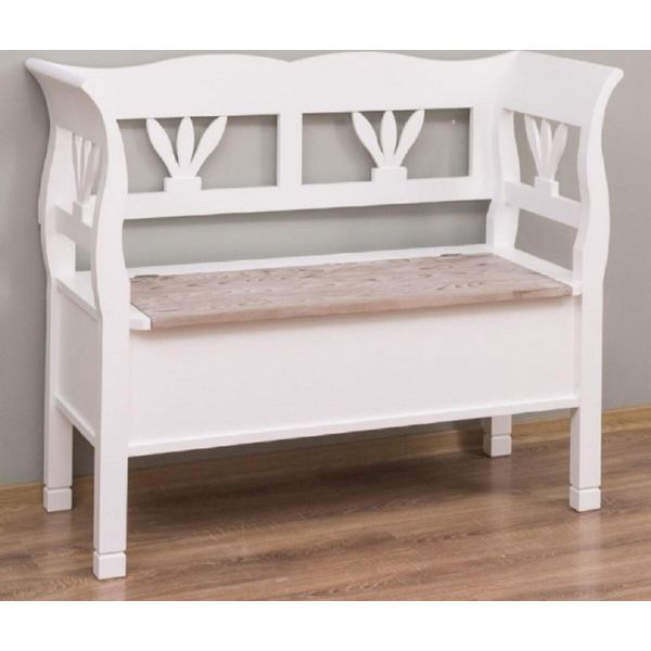 Panca In Stile Country Casa Padrino Colore Bianco/Naturale 117 X 48 X H. 92 Cm - Panca In Legno Massiccio Con Contenitore - Mobili In Legno Massiccio - Mobili In Stile Country - Arredamento In Stile Country-image