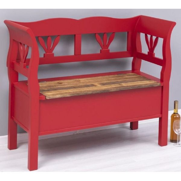 Panca In Stile Country Casa Padrino Rosso/Marrone 117 X 48 X H. 92 Cm - Panca In Legno Massiccio Con Contenitore - Mobili In Legno Massiccio - Mobili In Stile Country - Arredamento In Stile Country-image